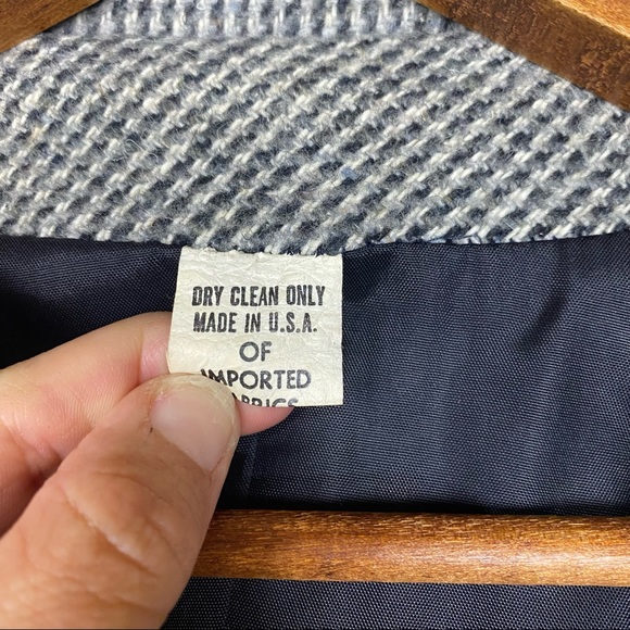 Vintage union made black white micro houndstooth unisex long pea coat - Picture 8 of 10